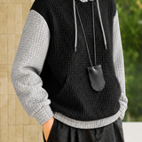 Casual Color‑Block Spliced Hooded Waffle Sweatshirt