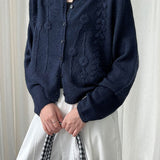 Exquisite Graceful Crochet Embroidered Long‑Sleeve Knit Cardigan