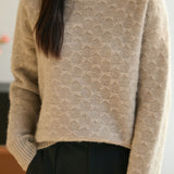Elegant Geometric Plaid Mock Neck Knit Sweater