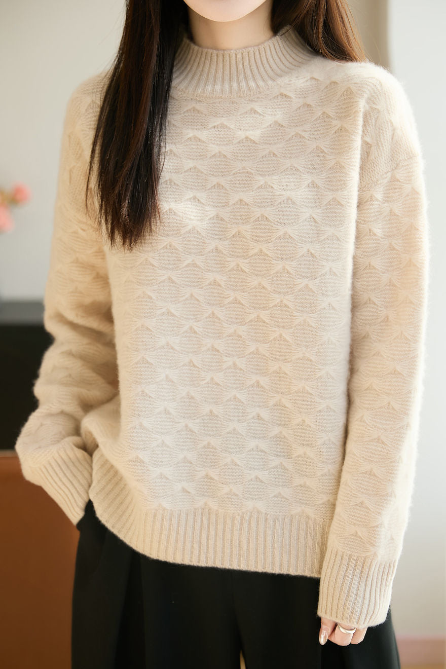 Elegant Geometric Plaid Mock Neck Knit Sweater