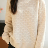 Elegant Geometric Plaid Mock Neck Knit Sweater