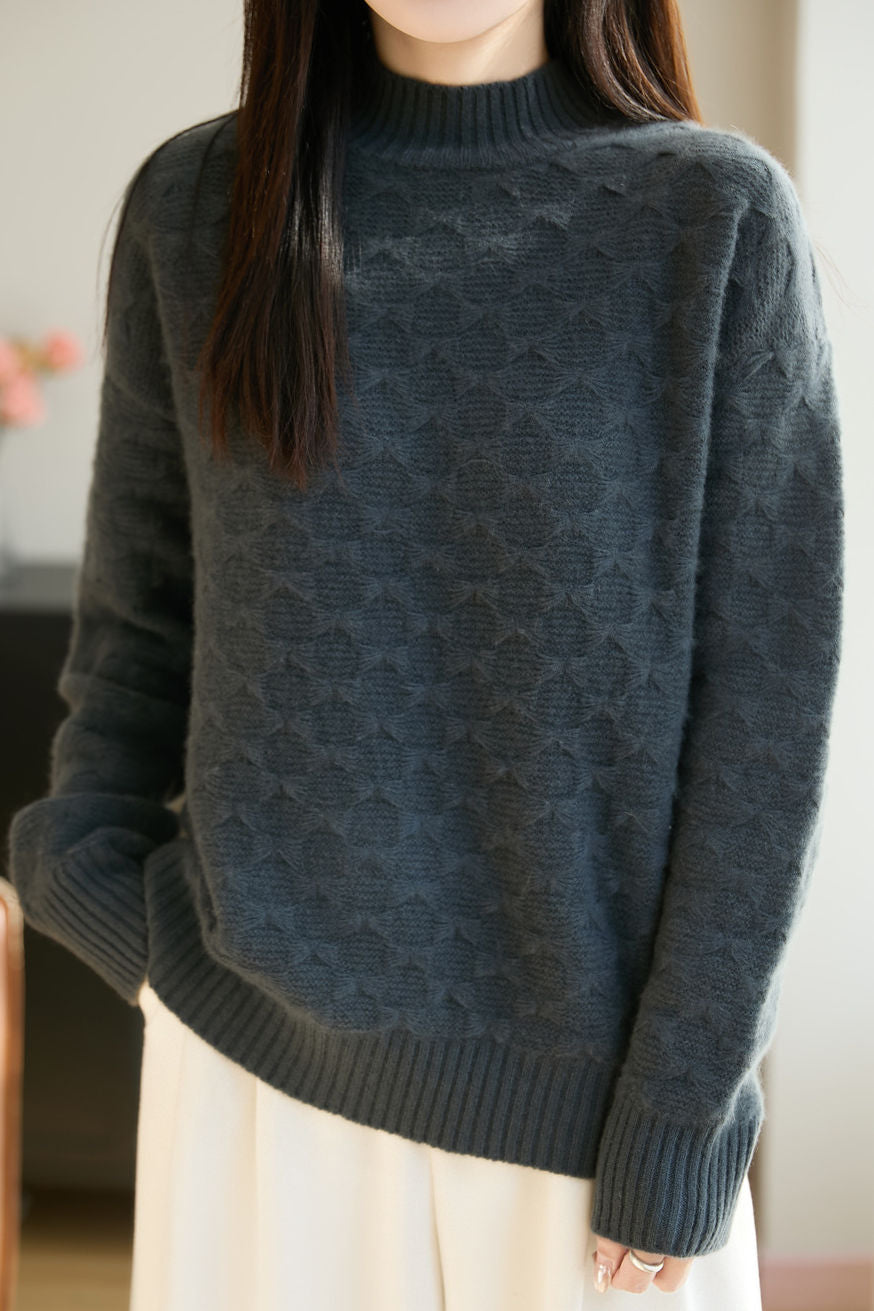 Elegant Geometric Plaid Mock Neck Knit Sweater