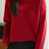 Elegant Geometric Plaid Mock Neck Knit Sweater