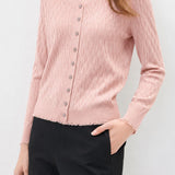 Elegant Commuter V‑Neck Textured Long‑Sleeve Knit Cardigan