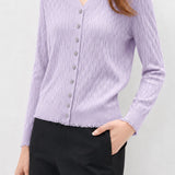 Elegant Commuter V‑Neck Textured Long‑Sleeve Knit Cardigan