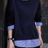 Casual Fake Two‑Piece Lapel Plaid Shirt Spliced Sweatshirt