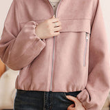 Elegant Commuter Small Stand Collar Zipper Long‑Sleeve Jacket