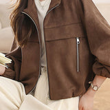 Elegant Commuter Small Stand Collar Zipper Long‑Sleeve Jacket