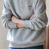 Casual Fake Two‑Piece Striped Shirt Collar Raglan Sleeve Sweatshirt
