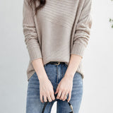 Casual Asymmetrical Diagonal Half‑High Neck Knit Top