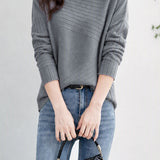 Casual Asymmetrical Diagonal Half‑High Neck Knit Top