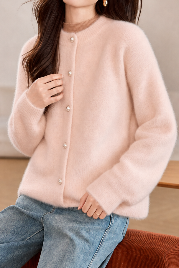 Elegant Solid Pearl Button Cardigan