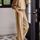 Casual Crew Neck Color‑Block Long‑Sleeve Sweatshirt And High‑Waisted Wide‑Leg Pants Set