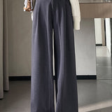 Casual Commuter High‑Waisted Wool Blend Wide‑Leg Trousers