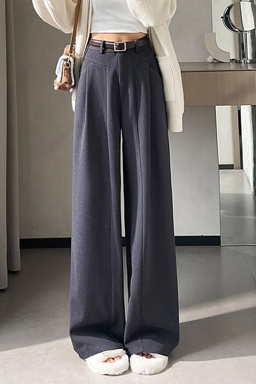 Casual Commuter High‑Waisted Wool Blend Wide‑Leg Trousers