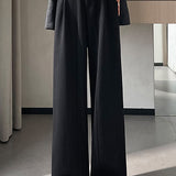 Casual Commuter High‑Waisted Wool Blend Wide‑Leg Trousers
