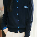 Elegant Commuter Crew Neck Ribbed Fake Two‑Piece Knit Cardigan
