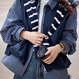 Casual Commuter Fake‑Two‑Piece Spliced Plaid Lapel Coat