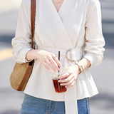 Elegant Commuter Cross V‑Neck Long‑Sleeve Shirt With Ring Buckle Belt