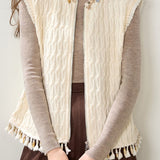 Exquisite Crew Neck Sleeveless Knit Vest With Beaded Tassel Details