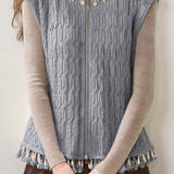 Exquisite Crew Neck Sleeveless Knit Vest With Beaded Tassel Details