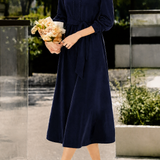 Elegant Small Open V‑Neck Long‑Sleeve Midi Dress