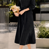 Elegant Small Open V‑Neck Long‑Sleeve Midi Dress