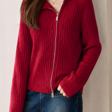 Elegant Commuter Big Lapel Zip‑Up Raglan Sleeve Knit Top