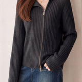 Elegant Commuter Big Lapel Zip‑Up Raglan Sleeve Knit Top