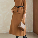 Casual Asymmetrical Diagonal Hem Waist‑Cinched Knit Set