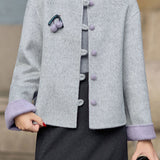 Casual Color‑Block Stand‑Collar Coat With 3D Cherry Decorations