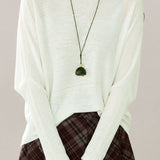 Casual Diagonal Hem Twill Bat‑Sleeve Knit Top