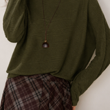 Casual Diagonal Hem Twill Bat‑Sleeve Knit Top