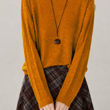 Casual Diagonal Hem Twill Bat‑Sleeve Knit Top