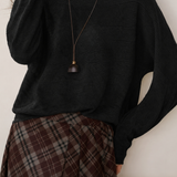 Casual Diagonal Hem Twill Bat‑Sleeve Knit Top