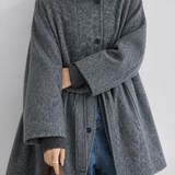 Elegant High Stand‑Collar Midi Wool Blend Coat