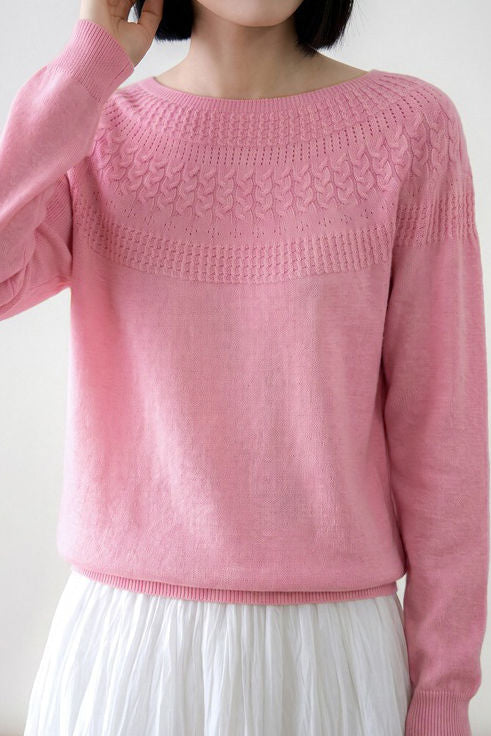 Casual Vintage Circular Woven Texture Knit Top