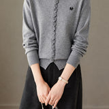 Casual Bow Cardigan With Wavy Ruffle Placket
