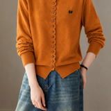 Casual Bow Cardigan With Wavy Ruffle Placket