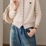 Casual Bow Cardigan With Wavy Ruffle Placket