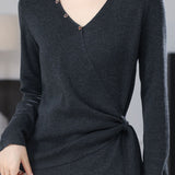 Casual Single‑Breasted Cross V‑Neck Side Tie Knit Top