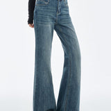 Casual High‑Waisted Washed Flare Denim Trousers