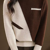 Elegant Mock Neck Color‑Blocked Long‑Sleeve Knit Top