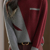 Elegant Mock Neck Color‑Blocked Long‑Sleeve Knit Top