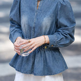 Casual Mini Stand‑Collar Elastic Waist Long‑Sleeve Shirt