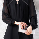 Exquisite Elegant Small V‑Neck Chiffon Spliced Long‑Sleeve Shirt