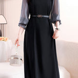 Exquisite Elegant Ruffled Stand‑Collar Spliced Long‑Sleeve Dress