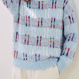 Casual Vacation Color‑Block Dot Jacquard Knit Top
