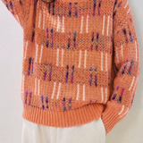 Casual Vacation Color‑Block Dot Jacquard Knit Top
