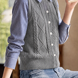 Casual Preppy Fake‑Two‑Piece Cable Knit Vest Spliced Cardigan